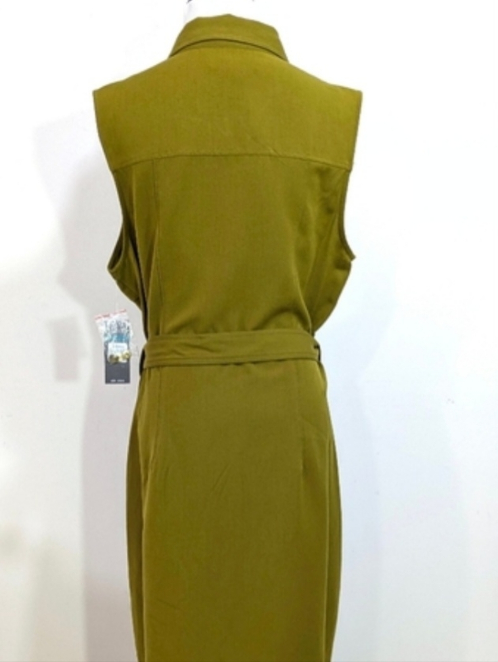 NEW Sharagano Green Utility Style Dress / Belted Shirtdress - Size 16 Womens - Picture 3 of 4